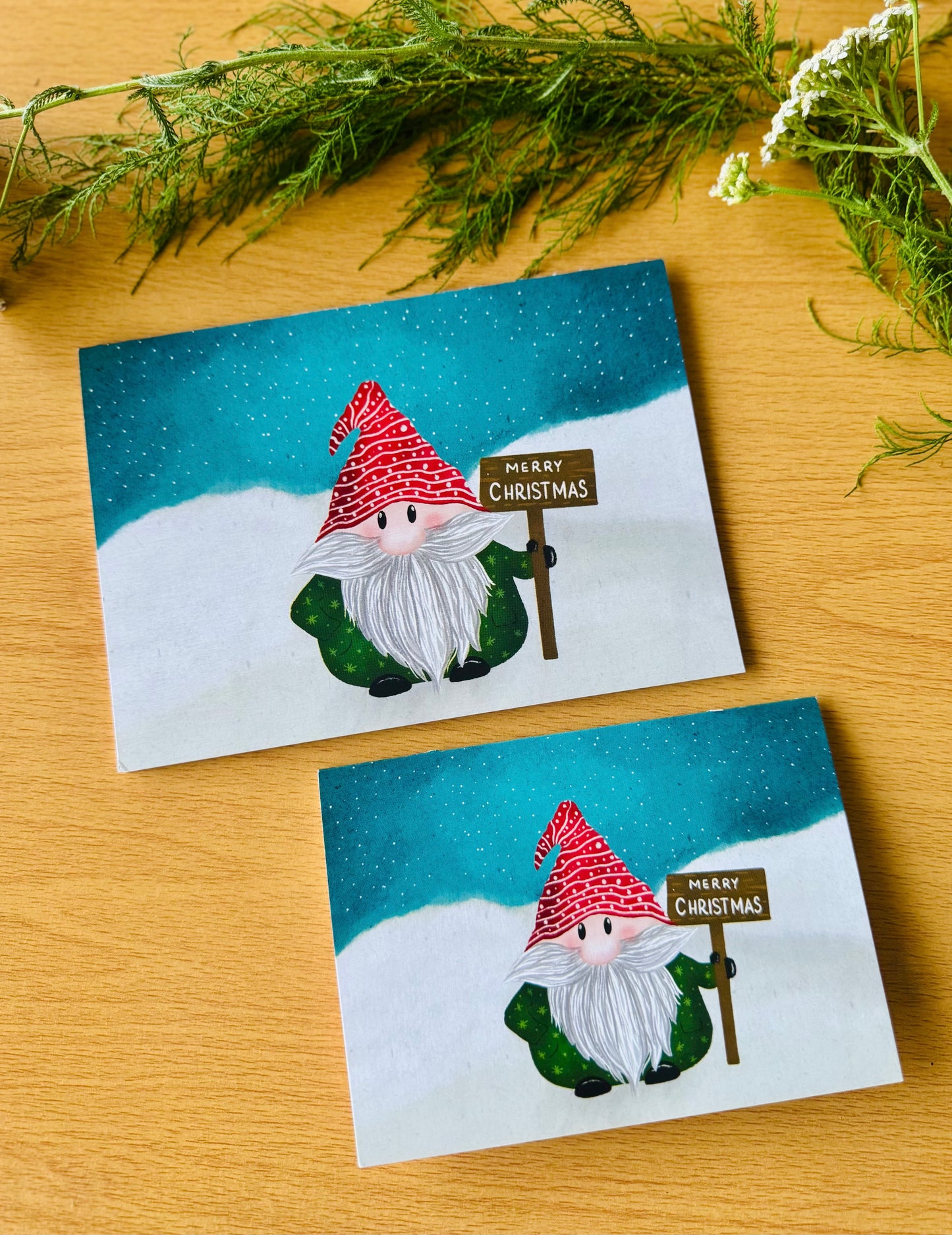 Gnome-Tastic Christmas Cheer Christmas Card - Hand-Illustrated Winter Gnome, Blank Inside with Envelope