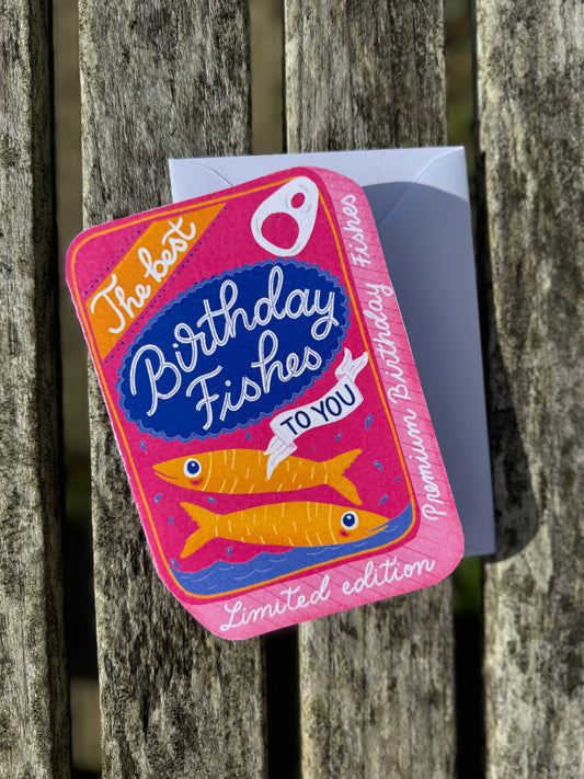 Funny Fish Pun Birthday Card – Sardine Tin Shape, Handmade