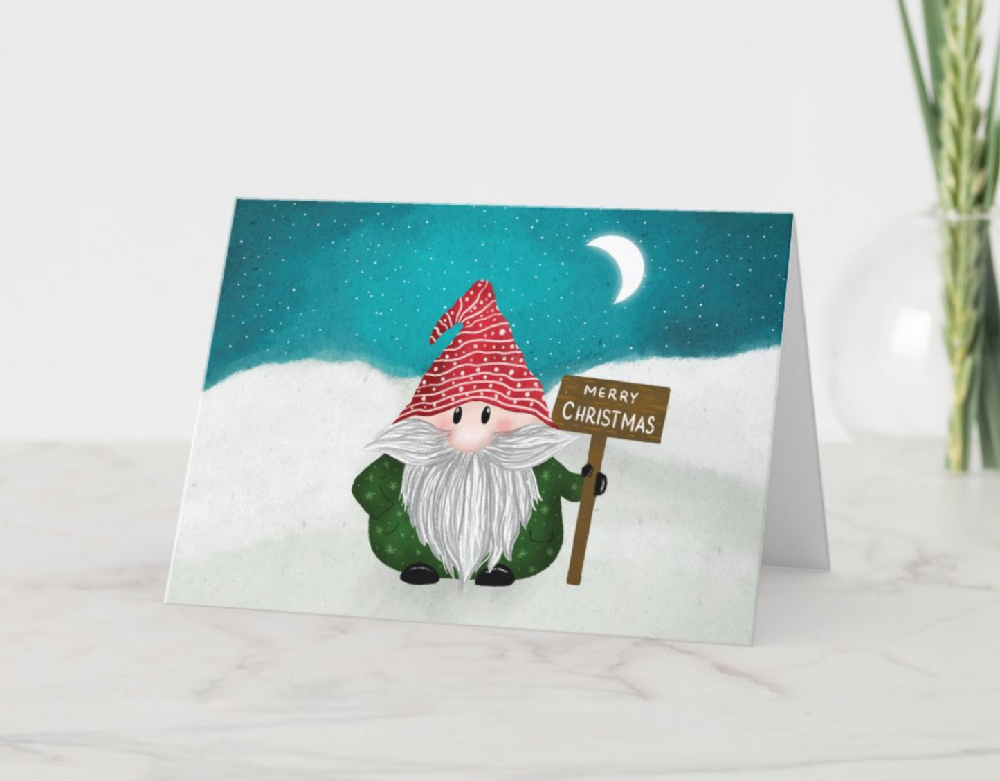 Gnome-Tastic Christmas Cheer Christmas Card - Hand-Illustrated Winter Gnome, Blank Inside with Envelope