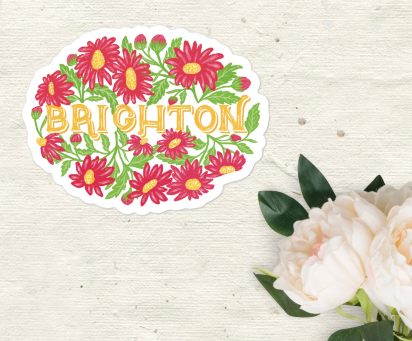 Brighton Sticker, Floral Brighton UK Sticker, Cute Travel Sticker, Aesthetic Laptop Sticker, Waterproof Vinyl Sticker, Gift for Her UK