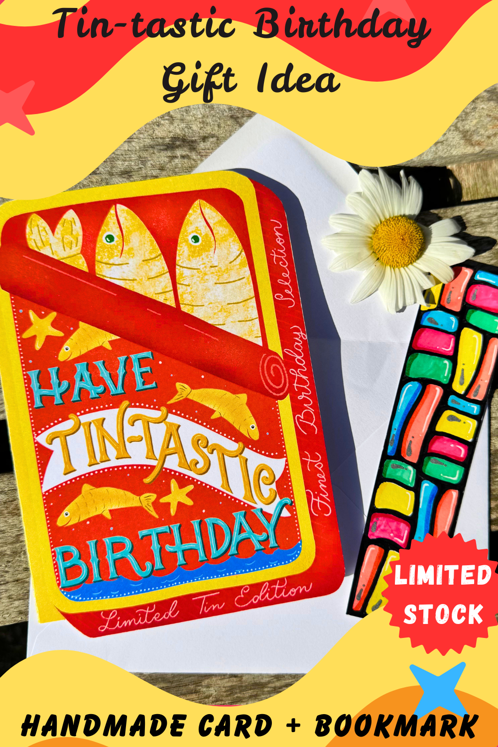 Unique Sardine Tin Birthday Card & Surprise Bookmark Set