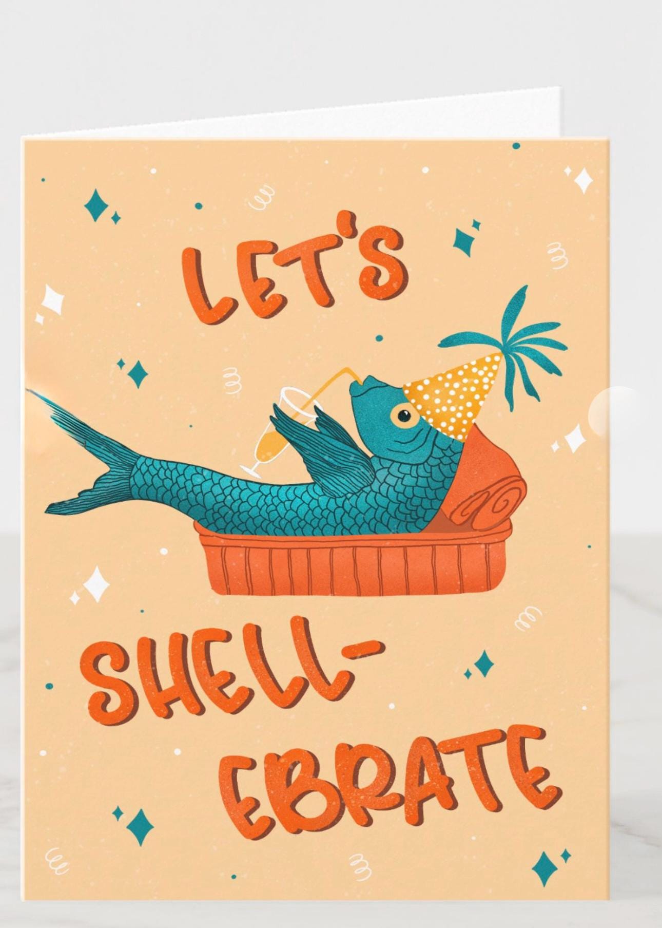 Funny Sardine Birthday Card – Let’s Shellebrate! Handmade Seaside Pun Gift for Friends