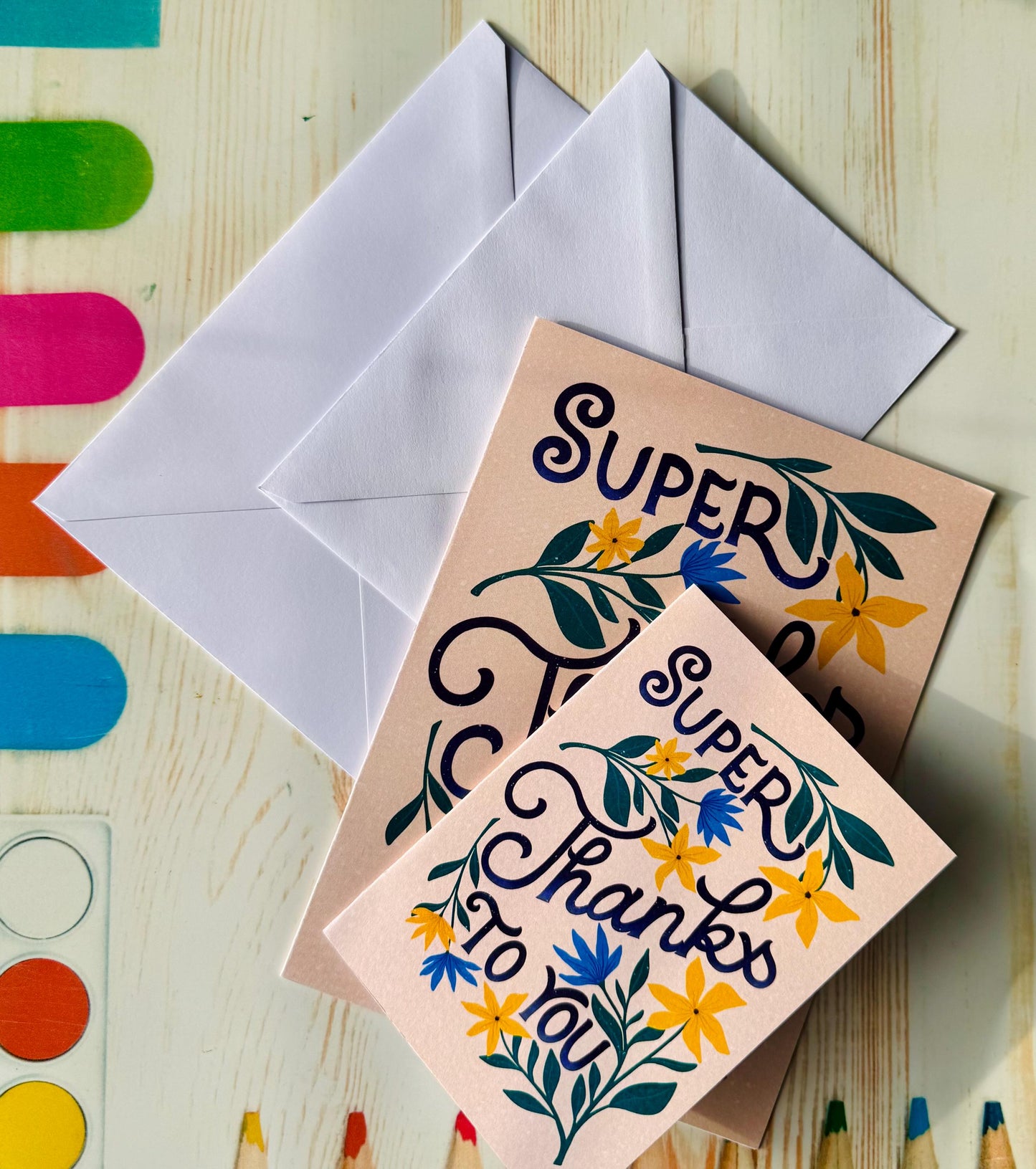 Super Thanks to You – Floral Thank You Card | Hand-Lettered Appreciation Greeting Gift for Family, Friends, Teacher
