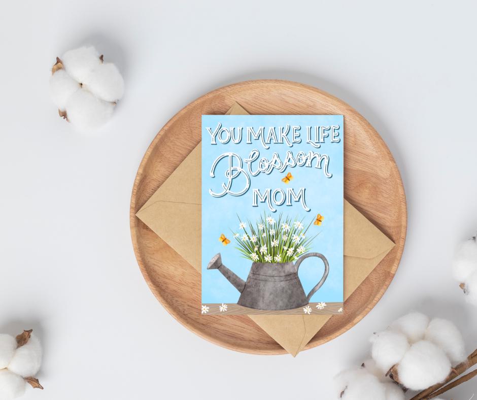 Mother’s Day Card – You Make Life Blossom | Floral Vase Flower Illustration Greeting Gift for Mum