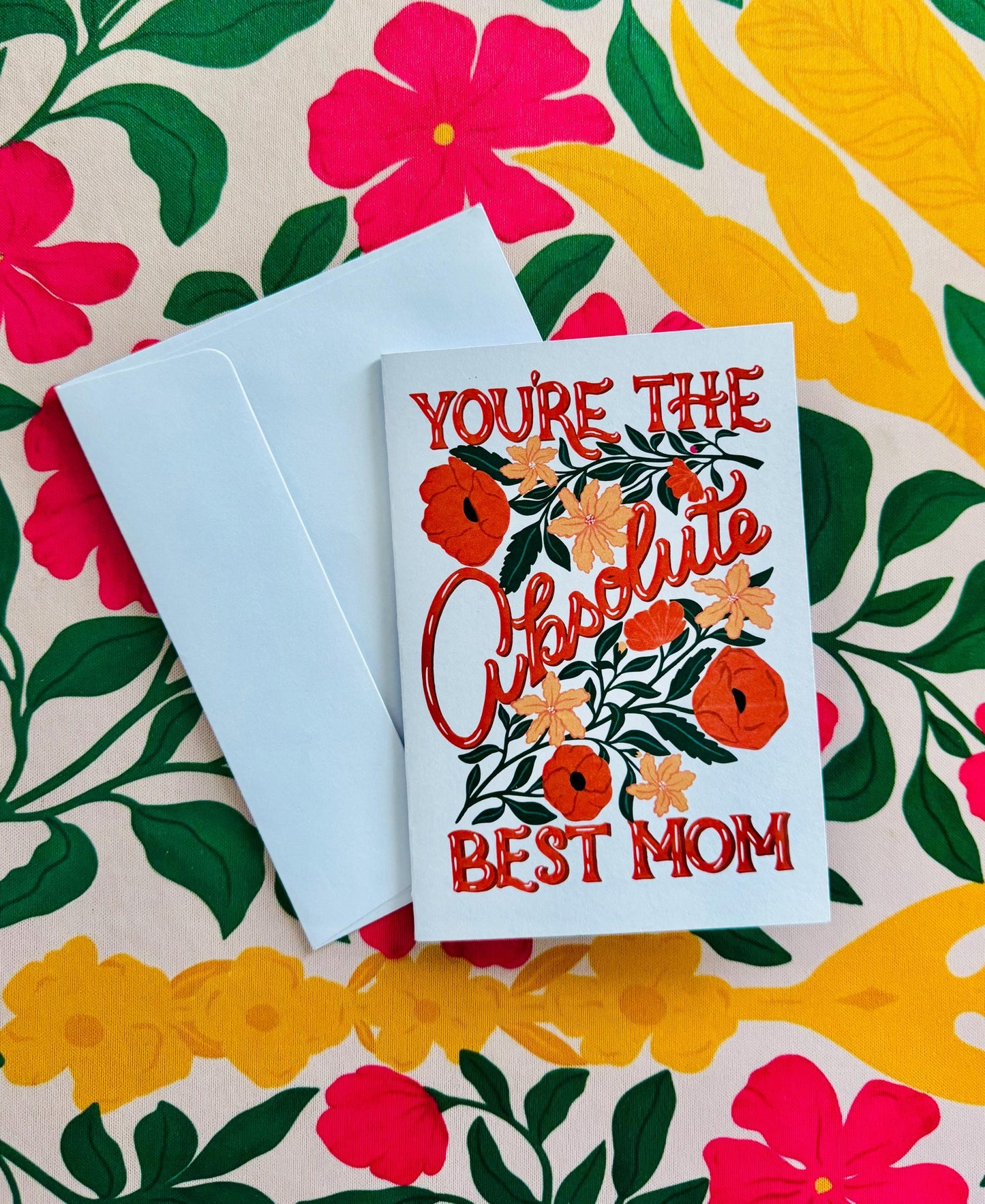 Personalised Best Mum Floral Card – Customised "You're The Absolute Best Mom" Mother’s Day Greeting Gift with Flowers Illustration
