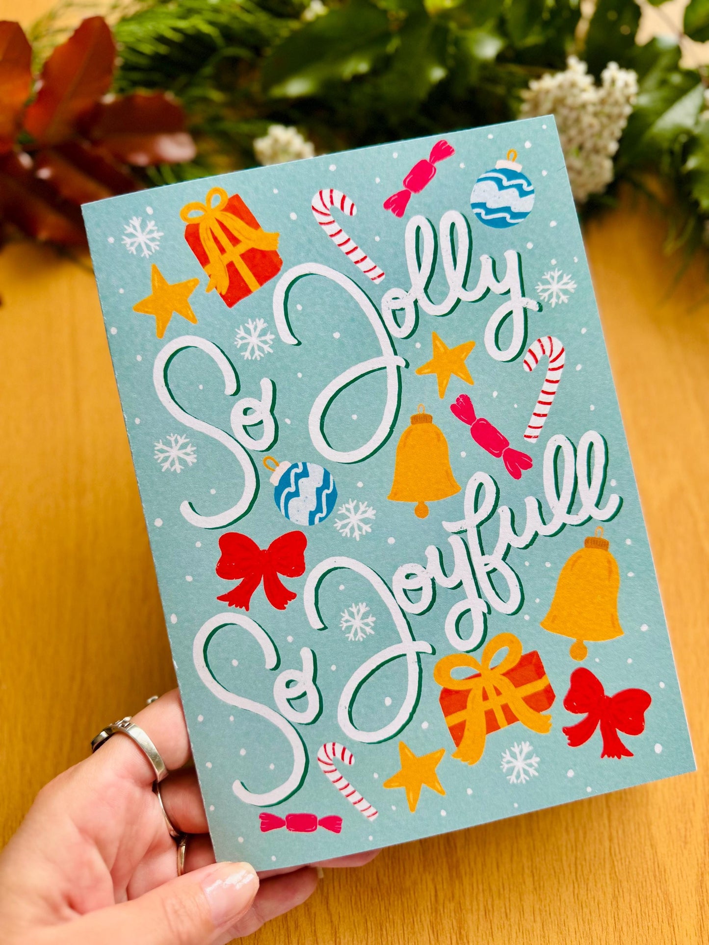 So Jolly, So Joyful Christmas Card – Festive Holiday Greeting, Hand-Lettered & Illustrated
