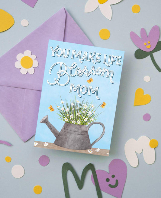 Mother’s Day Card – You Make Life Blossom | Floral Vase Flower Illustration Greeting Gift for Mum
