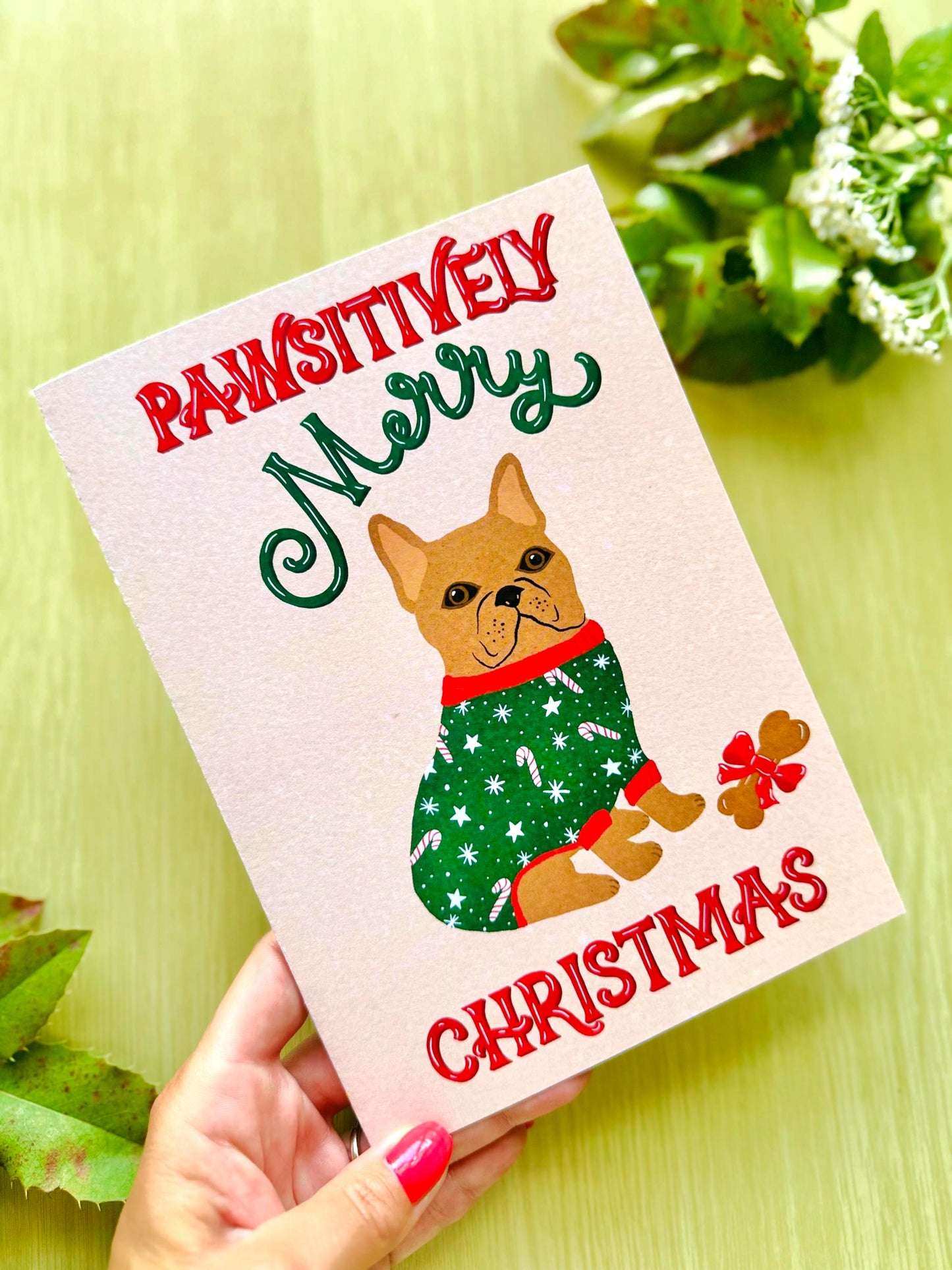 Pawsitively Merry Christmas Christmas Card – Cute Dog Illustration, Blank Inside with Envelope