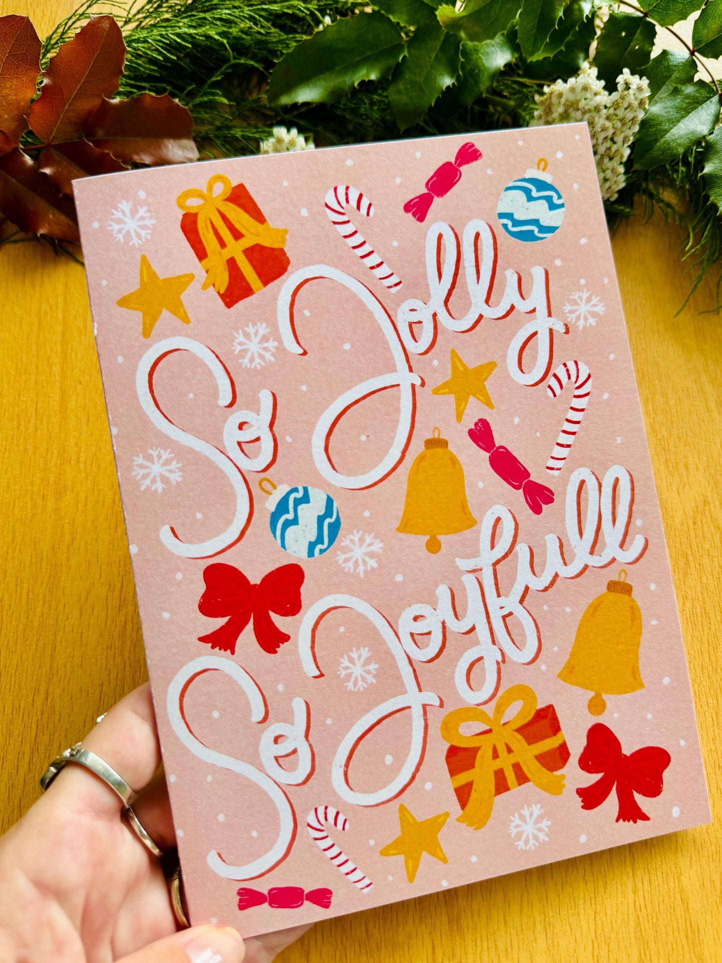 So Jolly, So Joyful Christmas Card – Festive Holiday Greeting, Hand-Lettered & Illustrated