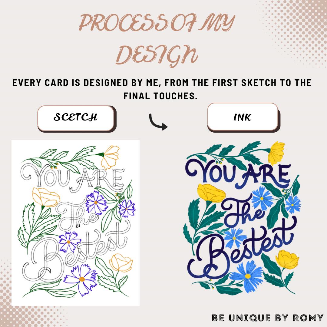 You Are The Bestest – Floral Thank You Card | Appreciation Greeting Gift for Him Her Friend Mom Dad