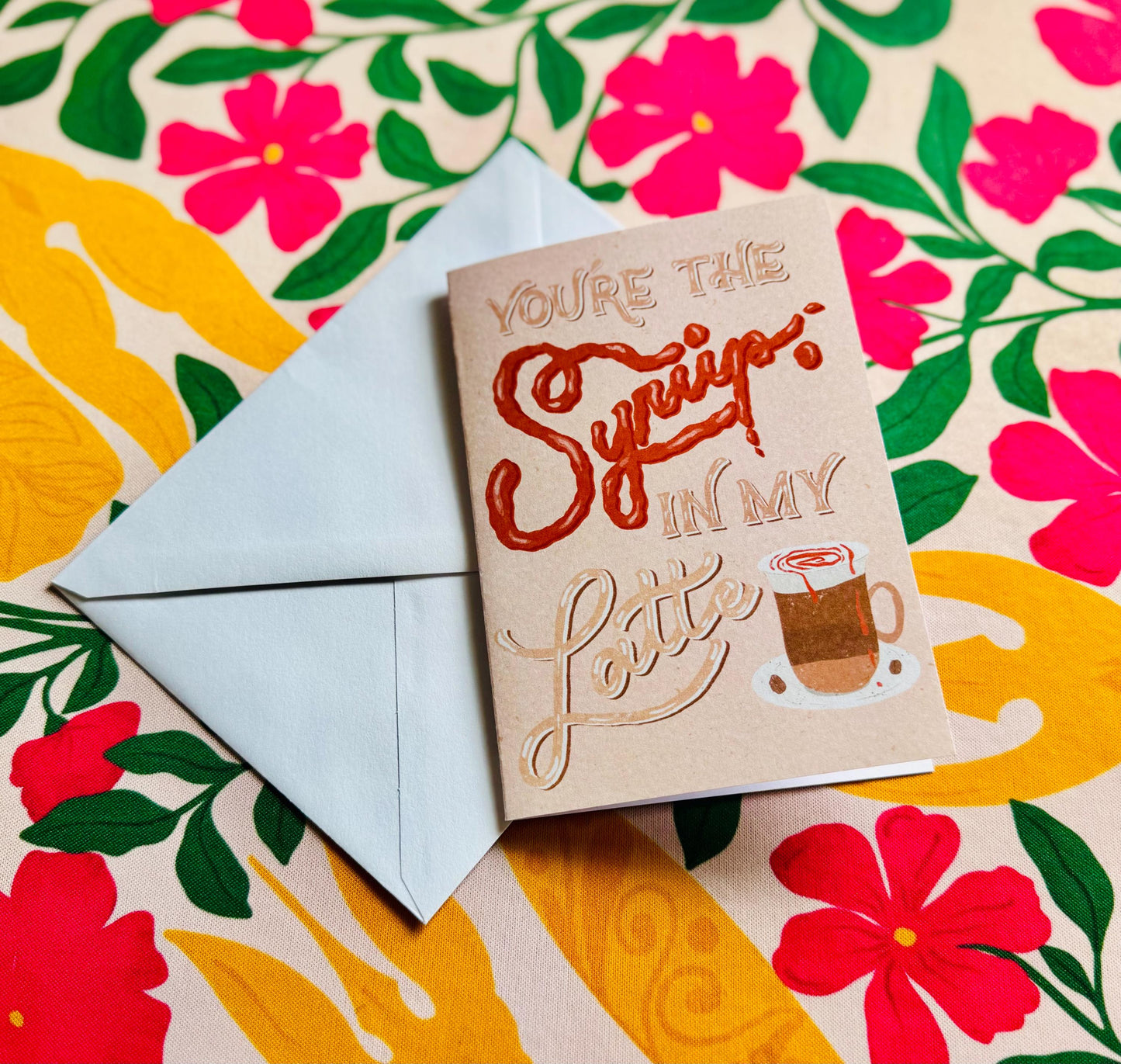 Funny Latte Love Card – Handmade Coffee Cards with Syrup Illustration Greeting Card Gift for Husband Wife Boyfriend Girfriend Birthday