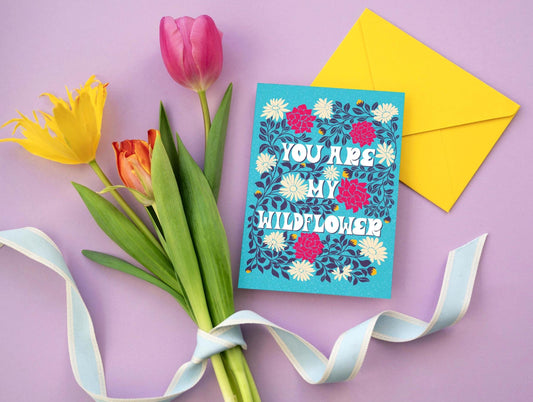Wildflower Love Card – Romantic Valentine Floral Greeting Gift for Him Her Wife Husband