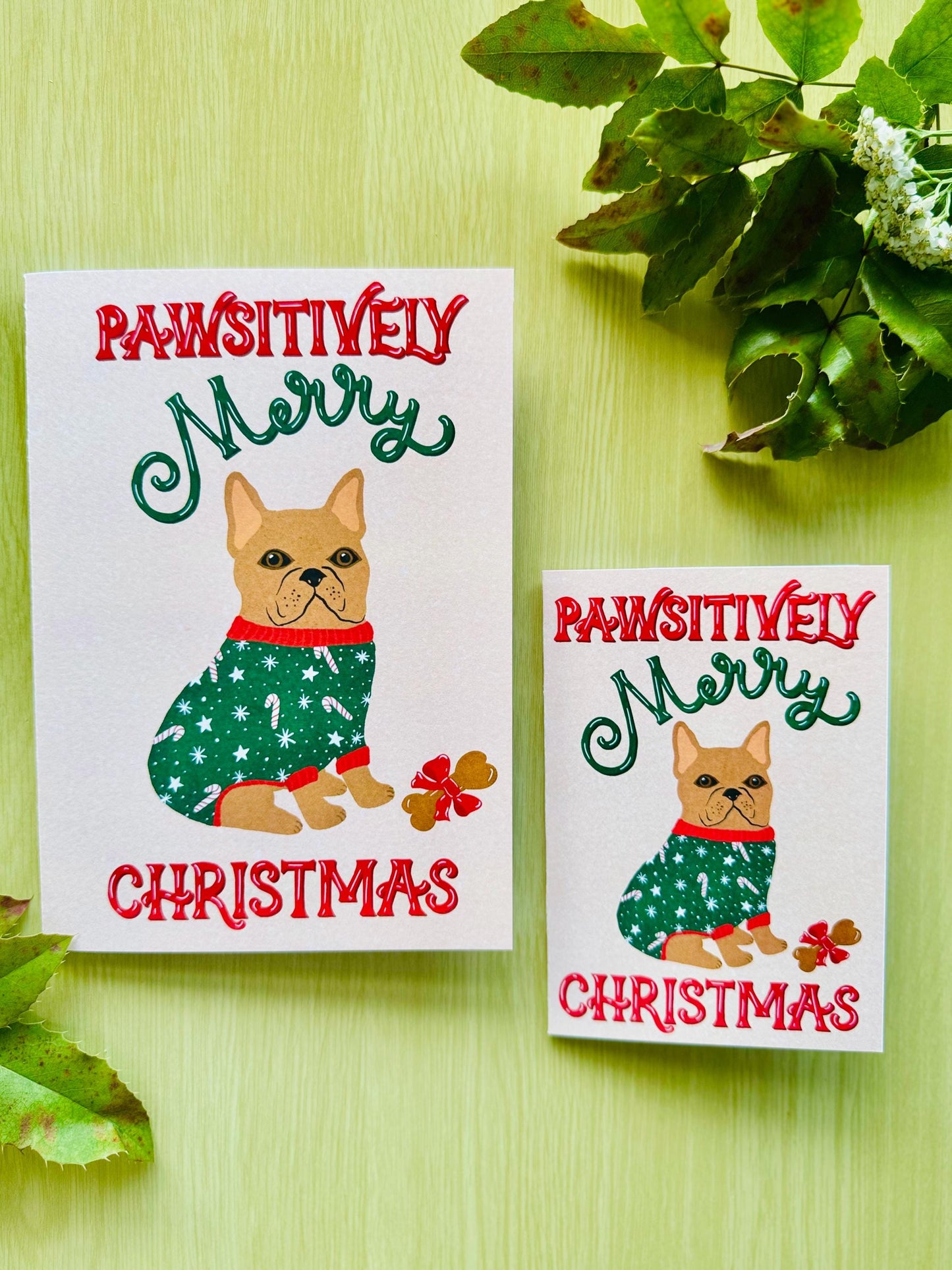 Pawsitively Merry Christmas Christmas Card – Cute Dog Illustration, Blank Inside with Envelope