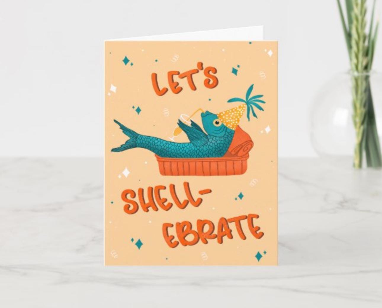 Funny Sardine Birthday Card – Let’s Shellebrate! Handmade Seaside Pun Gift for Friends