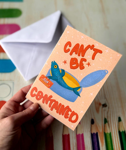 Travel Greeting Card – “Can’t Be Contained” Sardine | Adventure Birthday Gift & New Home Good Luck