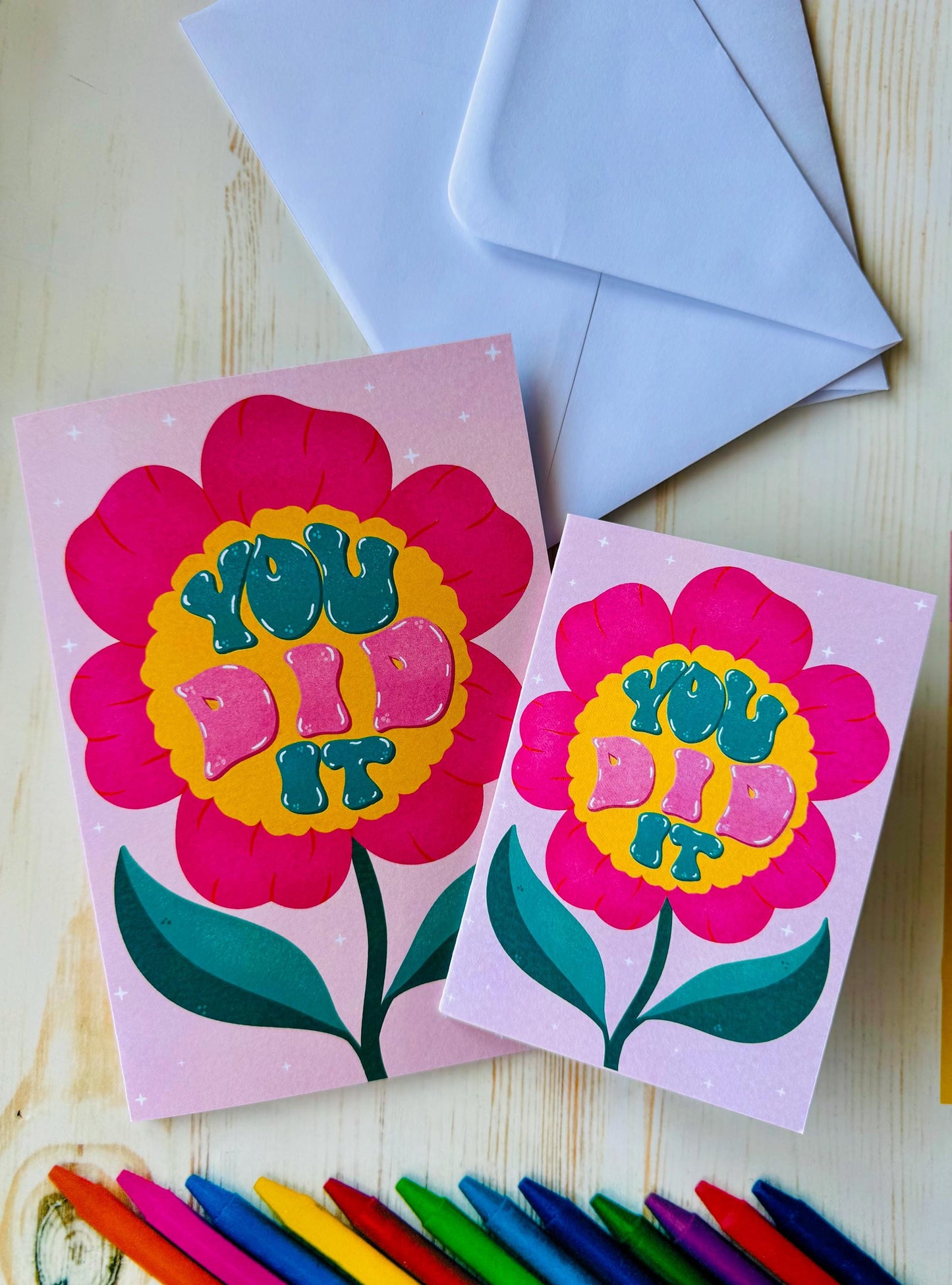 Handmade You Did It Card – Handlettered Congrats Flower Congratulations Greeting Gift Card