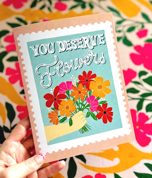 You Deserve Flowers Thank You Card – Handmade Floral Greeting Gift for Mother’s Day, Healthcare Workers & Friends