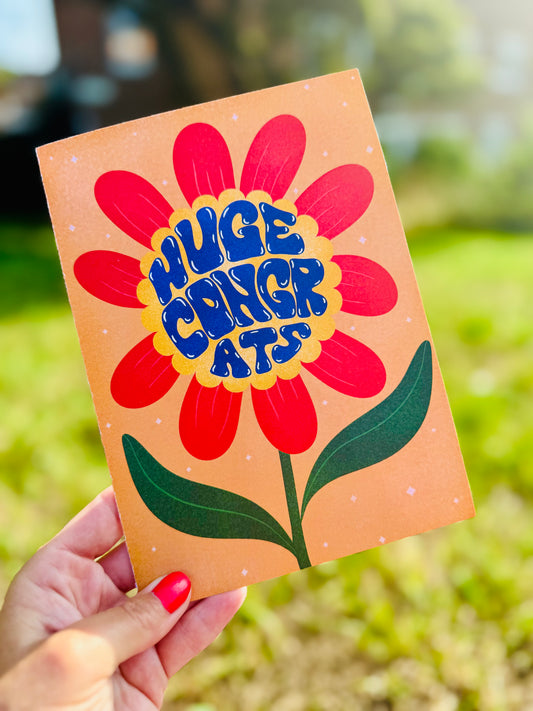 Huge Congrats Retro Flower Card