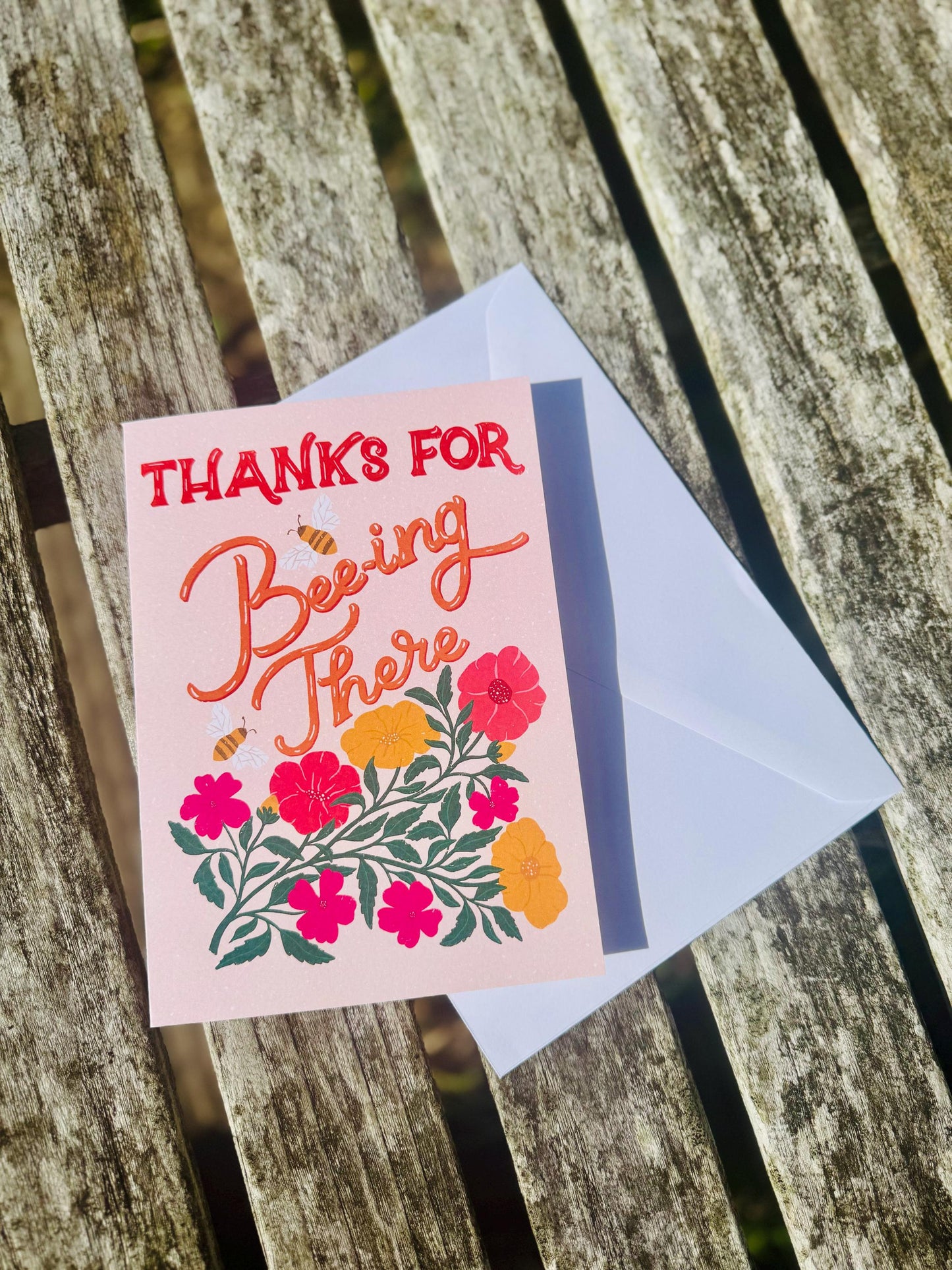 Thanks for Beeing There Card – Cute Retro Bee Illustration, Blank Inside with Envelope