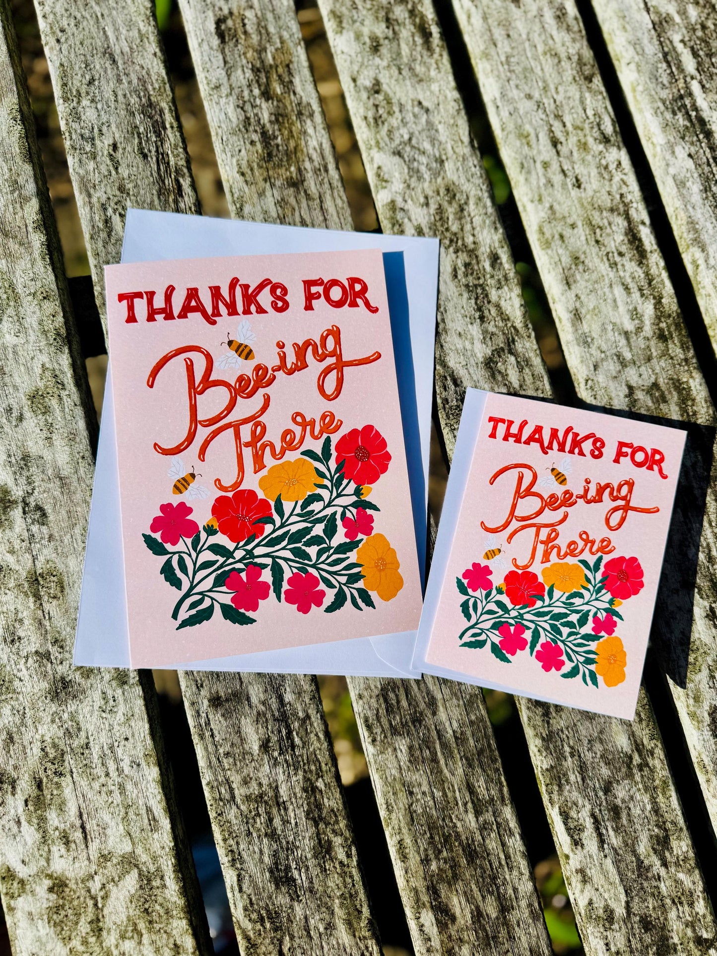 Thanks for Beeing There Card – Cute Retro Bee Illustration, Blank Inside with Envelope