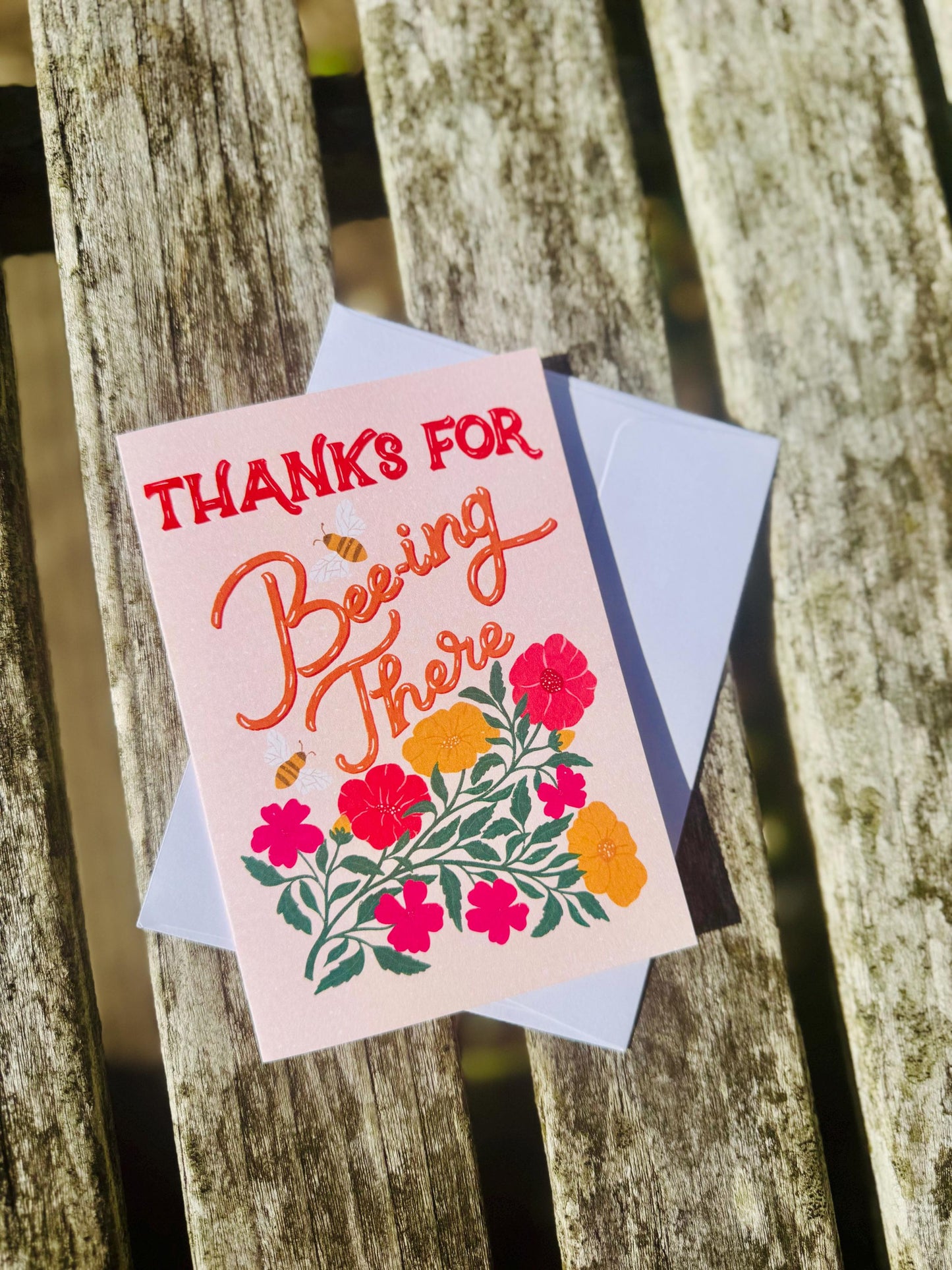 Thanks for Beeing There Card – Cute Retro Bee Illustration, Blank Inside with Envelope