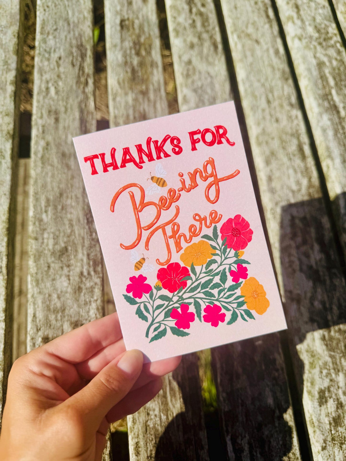 Thanks for Beeing There Card – Cute Retro Bee Illustration, Blank Inside with Envelope