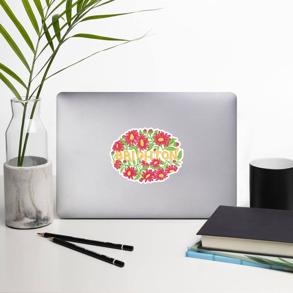 Brighton Sticker, Floral Brighton UK Sticker, Cute Travel Sticker, Aesthetic Laptop Sticker, Waterproof Vinyl Sticker, Gift for Her UK