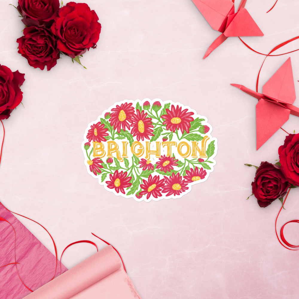 Brighton Sticker, Floral Brighton UK Sticker, Cute Travel Sticker, Aesthetic Laptop Sticker, Waterproof Vinyl Sticker, Gift for Her UK