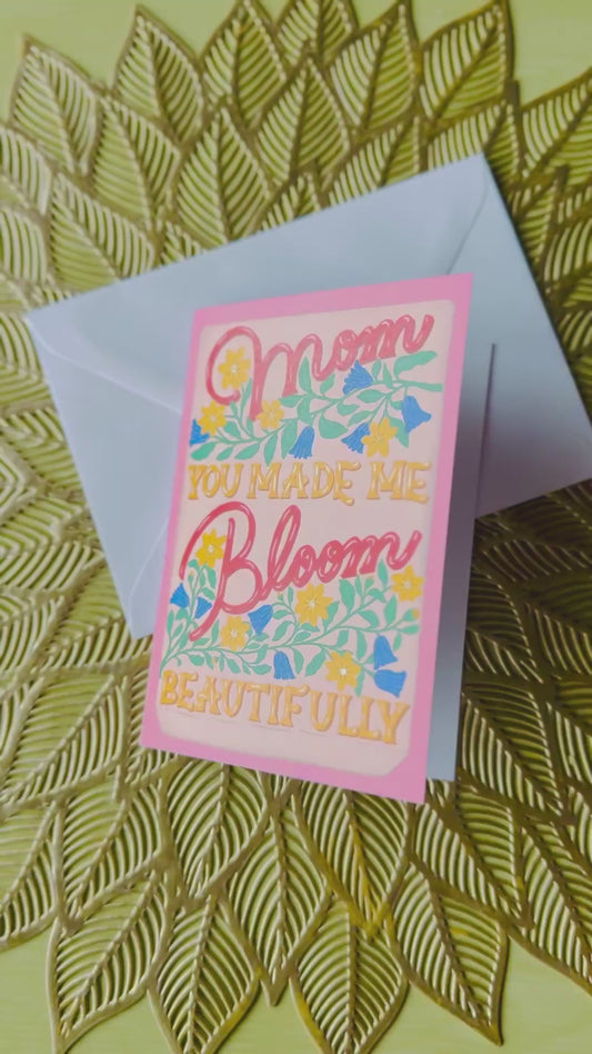 Hand Drawn Mother's Day Card | Seed Pocket Illustration with Yellow & Blue Flowers