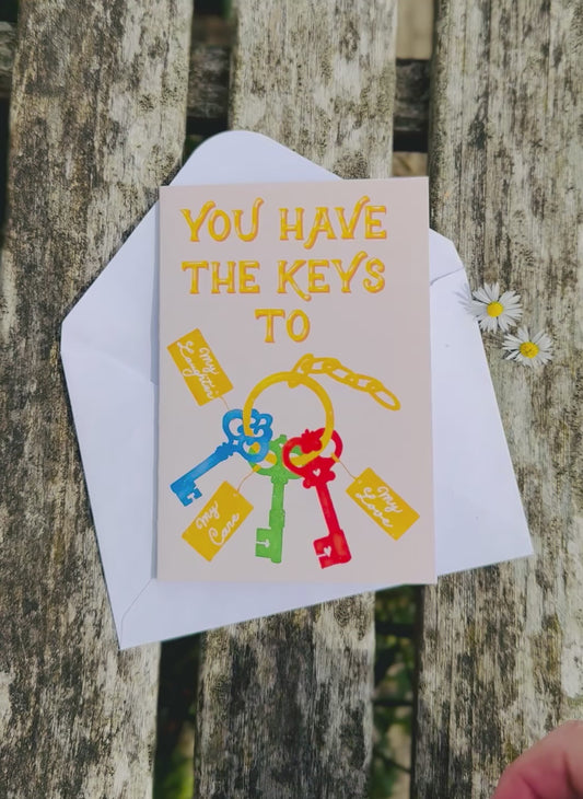 You Have The Keys To My Heart Card – Cute Love Card – Anniversary / Partner Card – Unique Illustrated Card