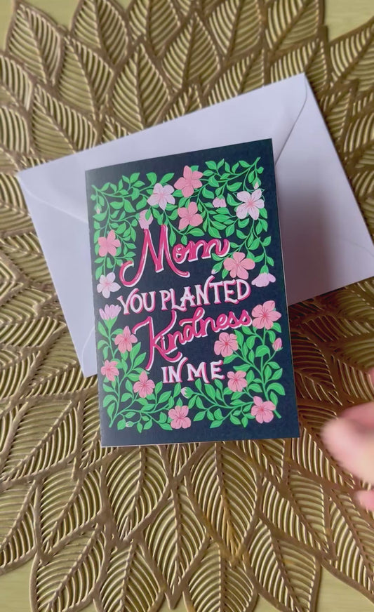 Hand Drawn Floral Mother’s Day Greeting with Pink Flowers