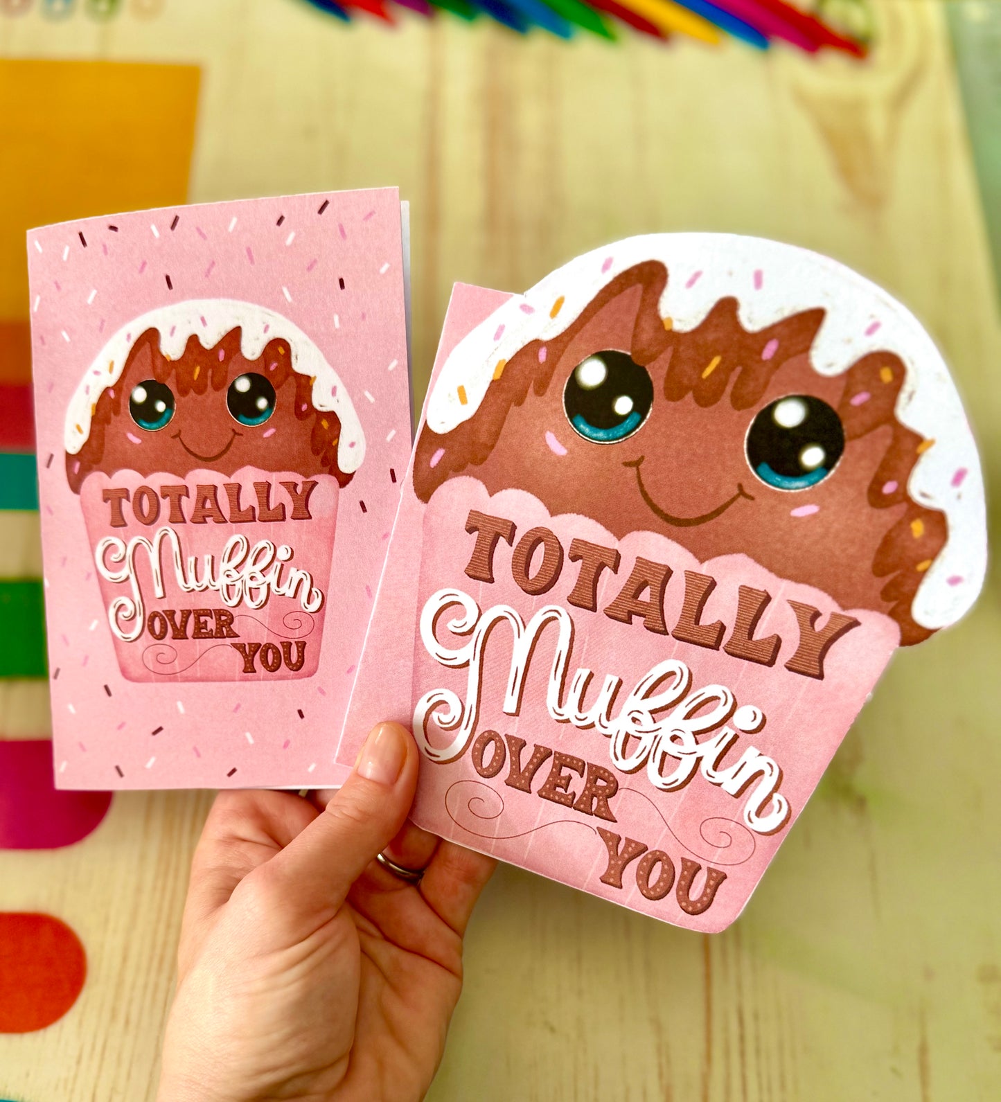 Cute Love Card – Muffin Shape or Standard Card | “Totally Muffin Over You” | Pink Sweet Greeting Card