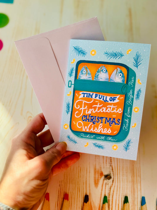 Sardine Tin Christmas Card • Hand-Cut, Unique Shape